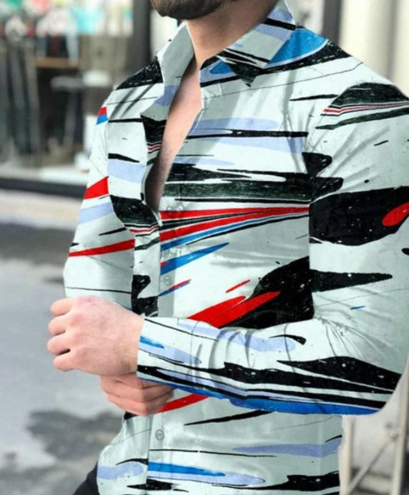 European And American New Men's Gradient Printing Long-sleeved Shirt