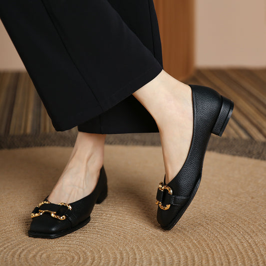 Pebbled Pumps Horsebit Low-heel Shoes