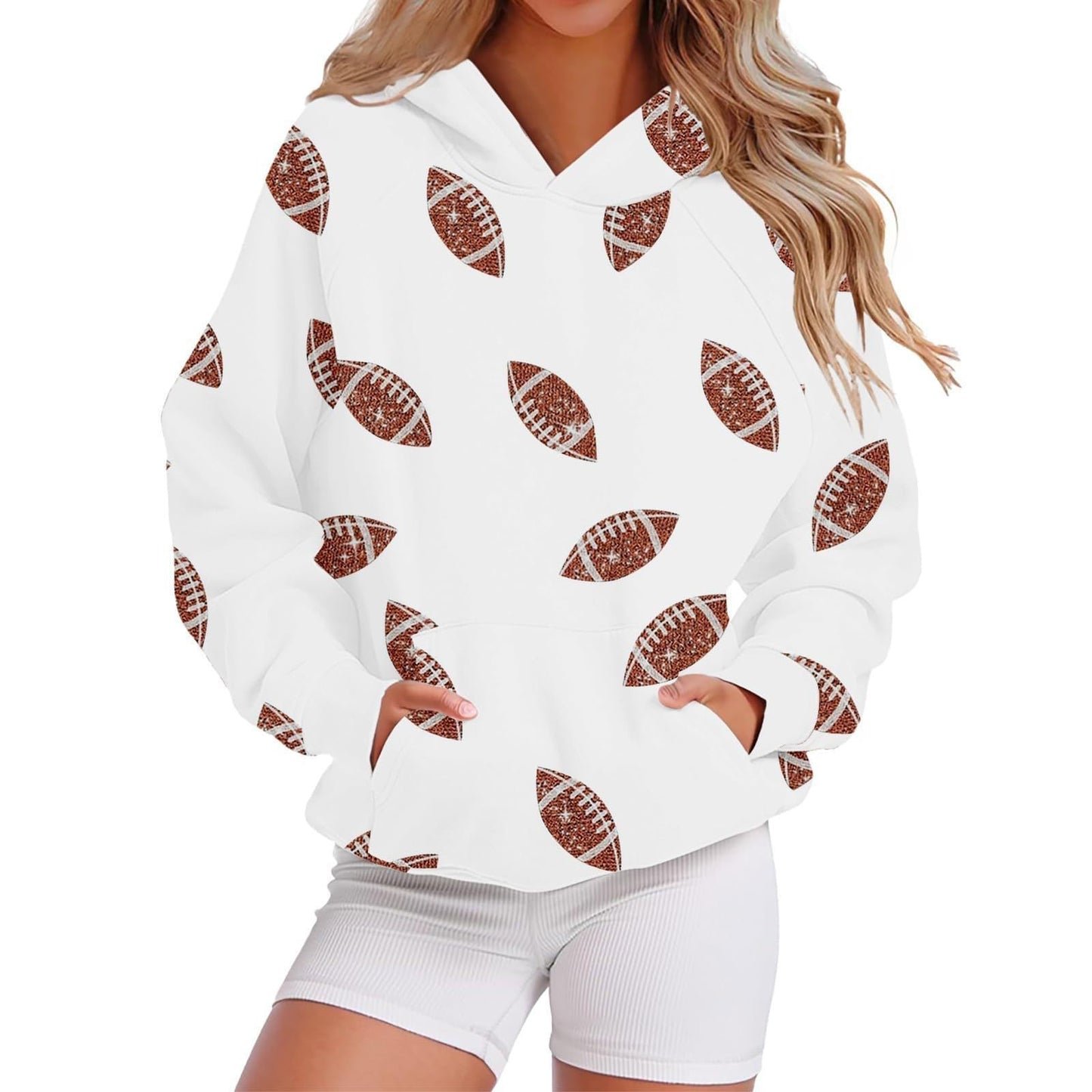 Hooded Sweatshirt With Baseball Elements Digital Design