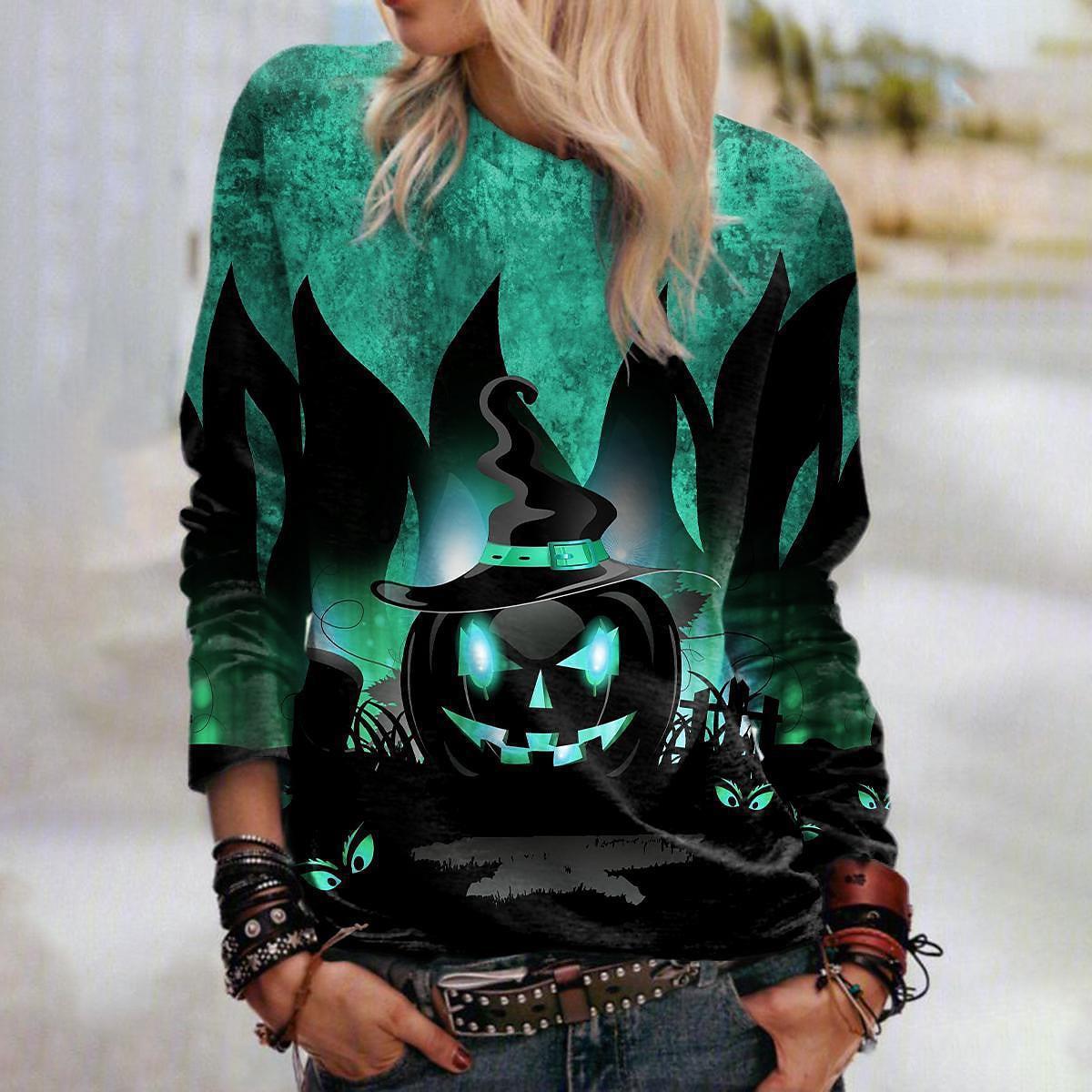 Women's Halloween Printed Crew Neck Sweatshirt