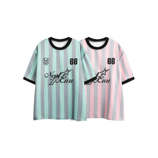 Vertical Stripes Contrast Stitching Short Sleeves Jersey Loose Half Sleeve T-shirt
