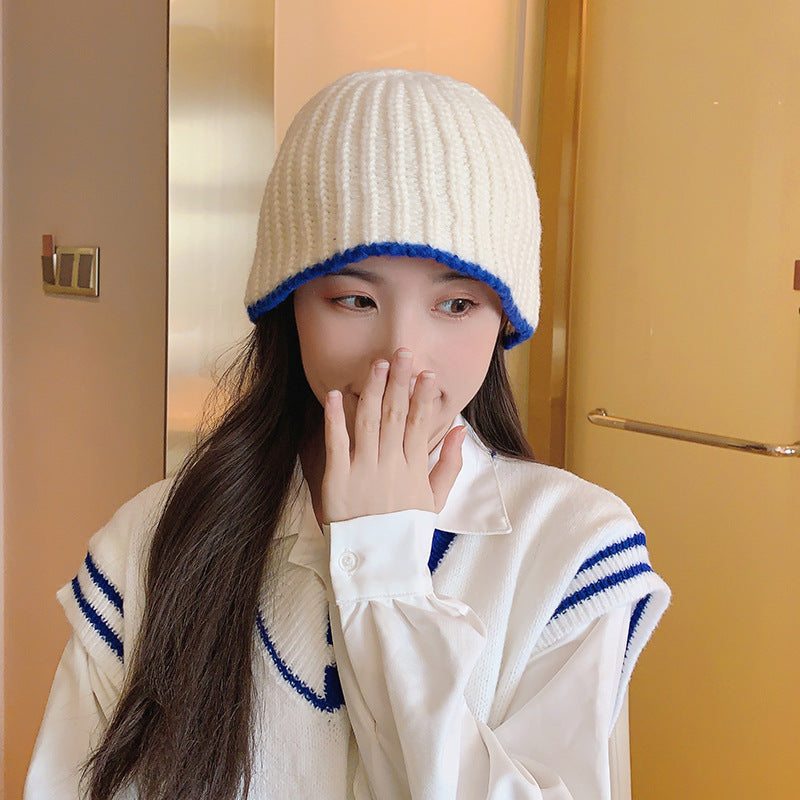 Solid Color Stitching Lace Knitted Woolen Cap
