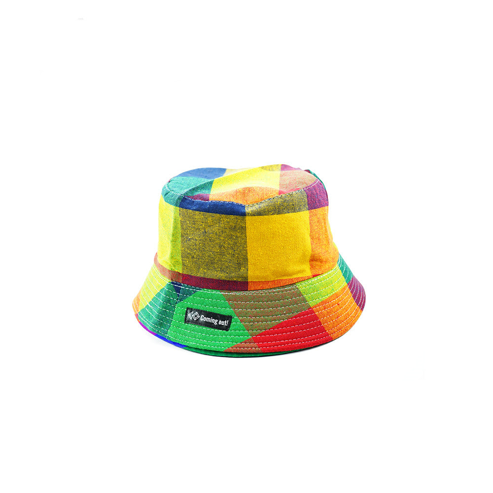 Cotton And Linen Breathable Bucket Hat Rainbow Check
