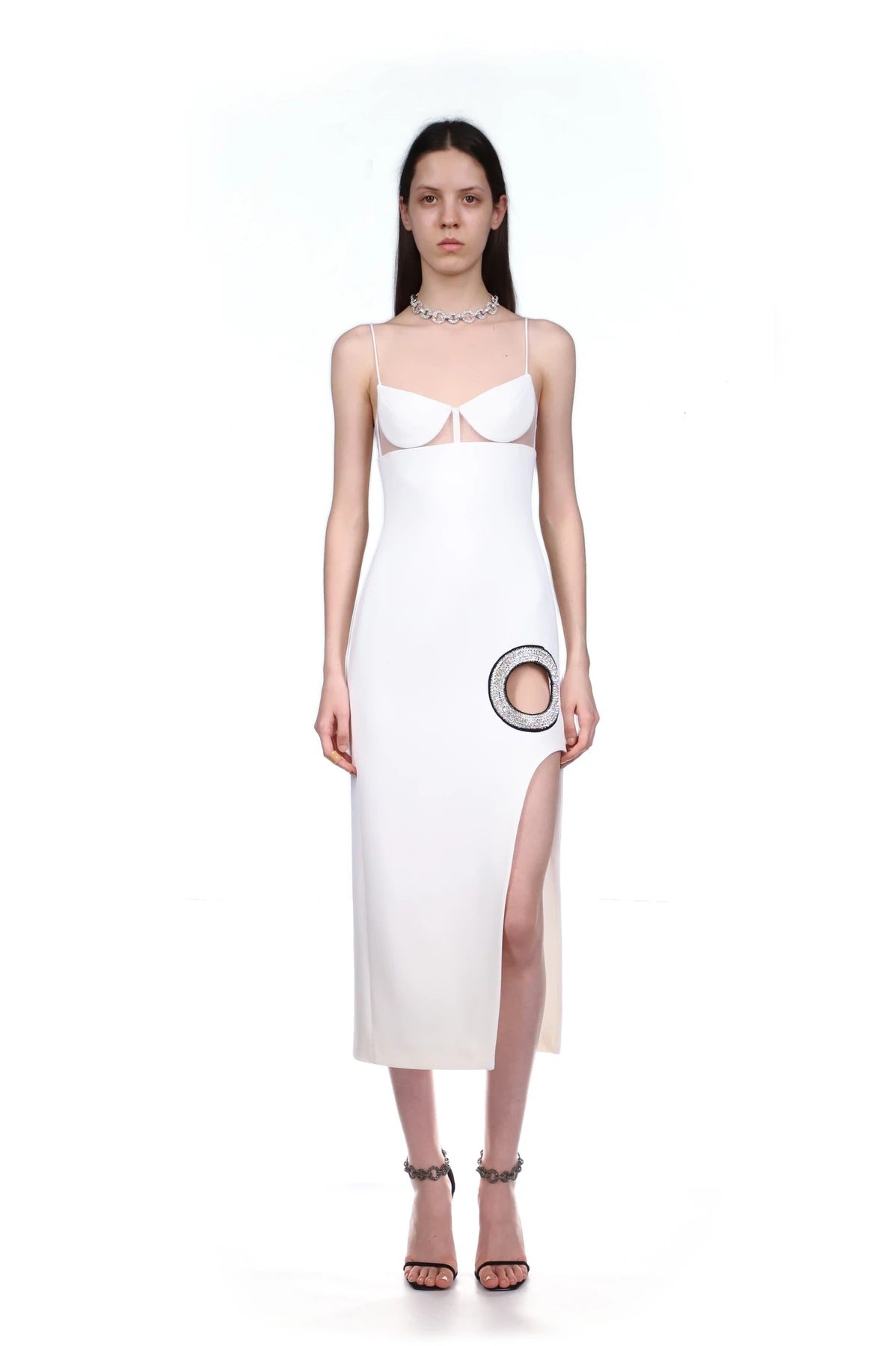 Bandage European And American Fashion White Suspender Party Formal Dress