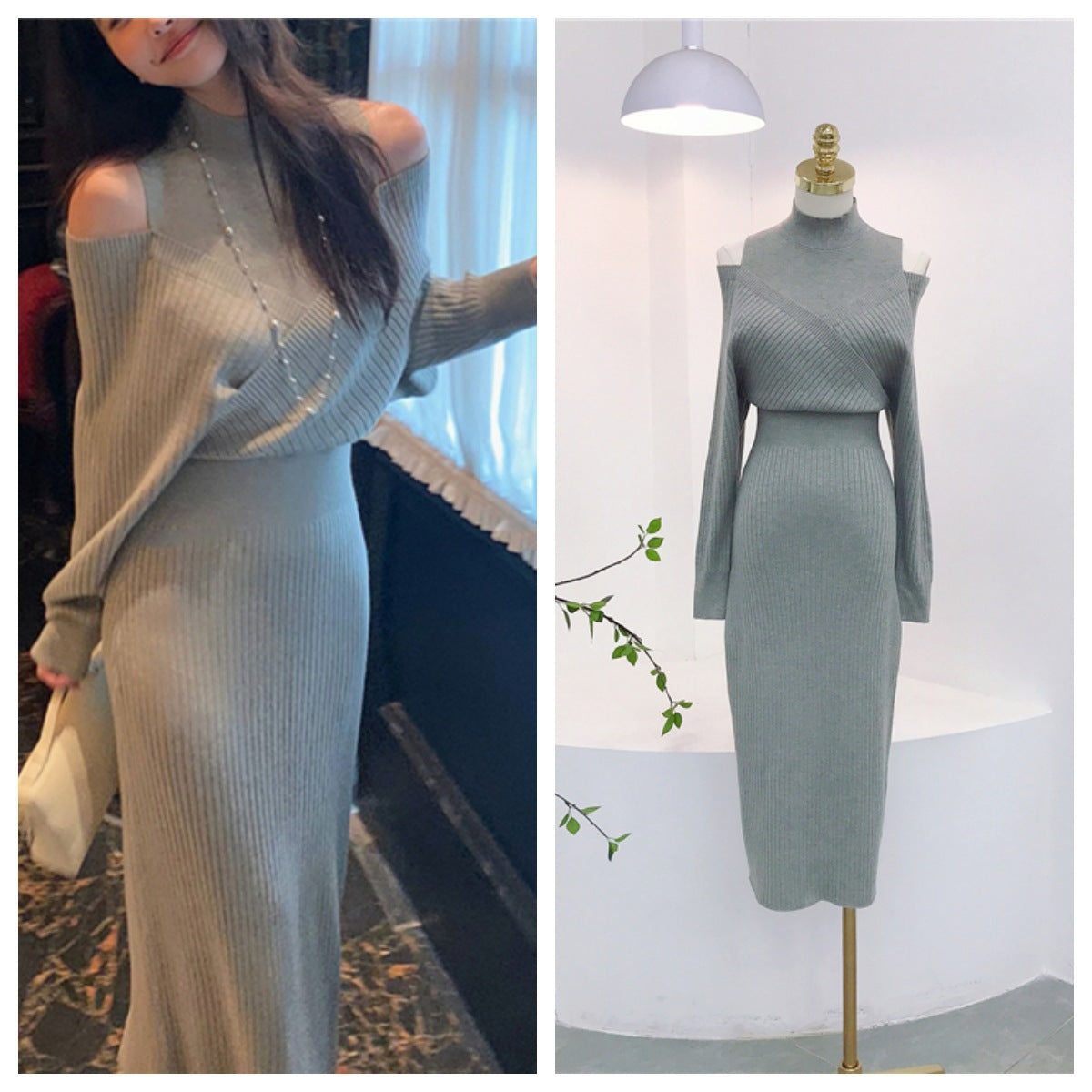 Vintage Blød Off-shoulder Kjole til Kvinder