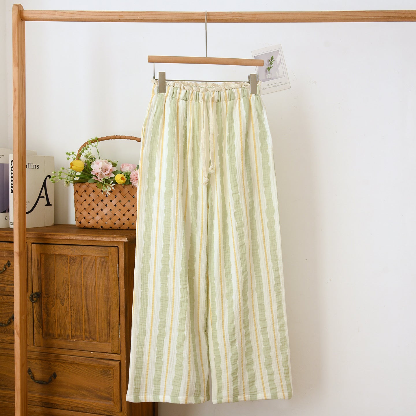 Womens Summer Washed Double-Layer Crepe Gauze Wide-Leg Pants