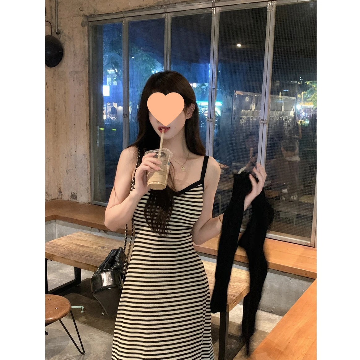 Fashionable Casual Striped Sheath Maxi Skirt Figure-flattering And Slimming