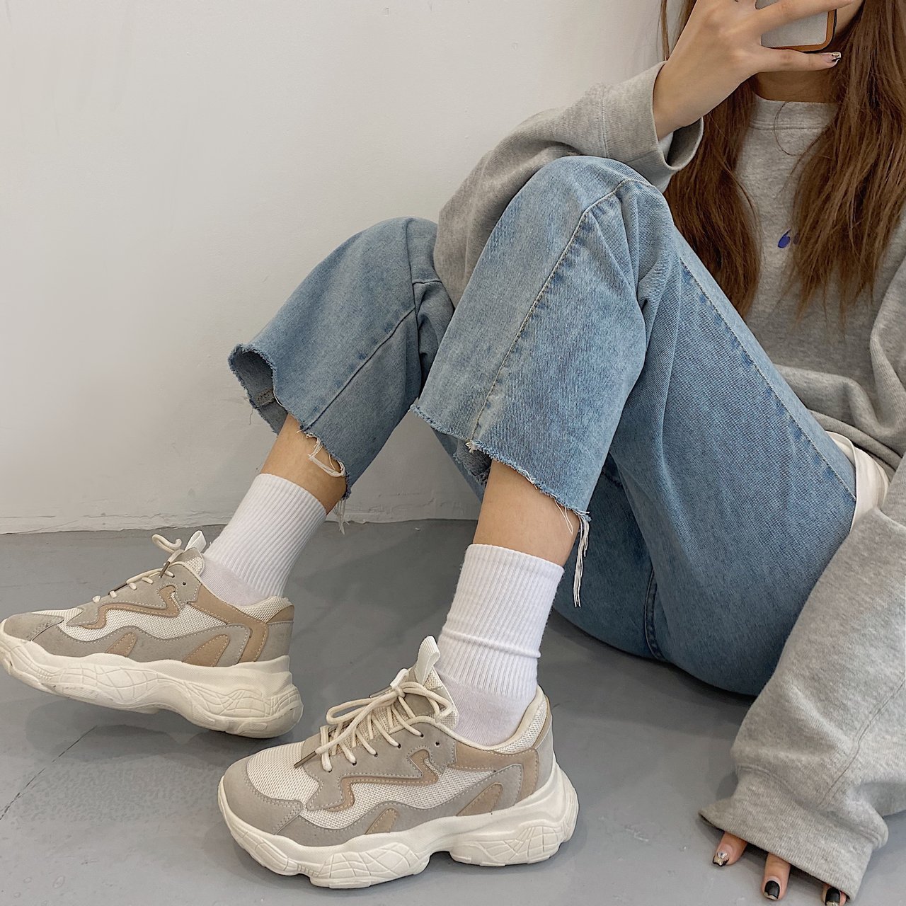 Xiaobai Fried Street Daddy Women's Breathable Thin Net Shoes