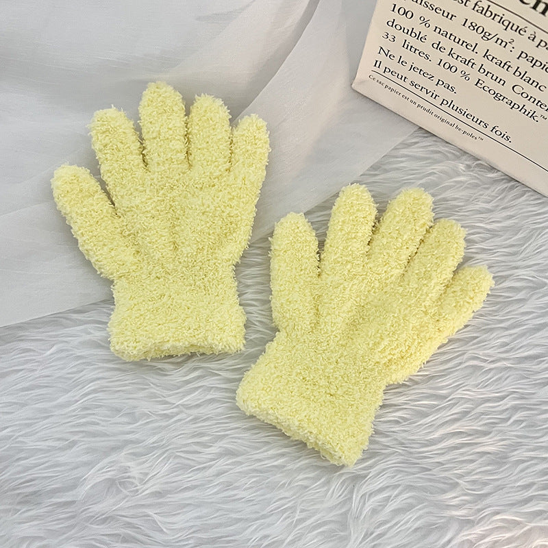 Winter Children's Gloves Finger Writing Cold-proof Warm Gloves Solid Color Knitted Coral Velvet Gloves