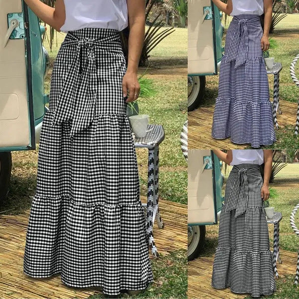 Ruffled Hem Strappy Pleated Casual Loose Skirt