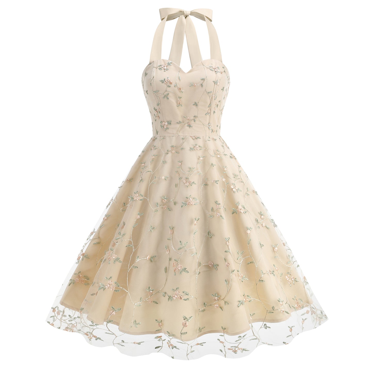 Elegant And Fashionable Gown With Mesh And Embroidery