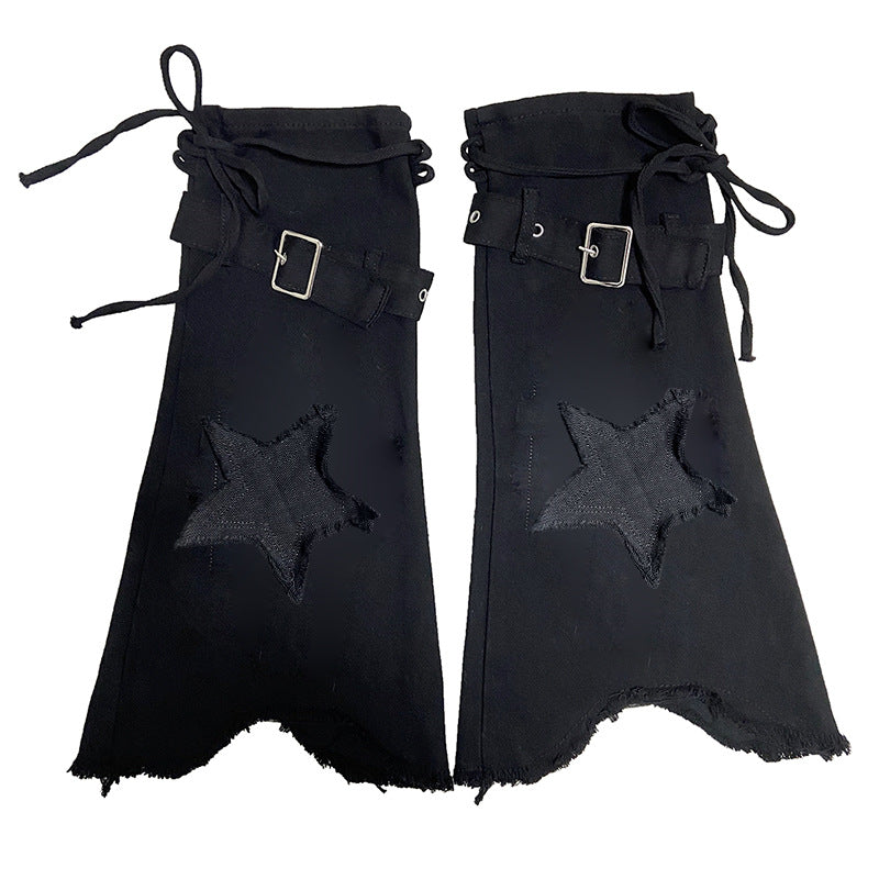 Star Embroidery Tie-neck Denim Retro Slightly Flared Women's Pile Tube Socks Leg Warmer