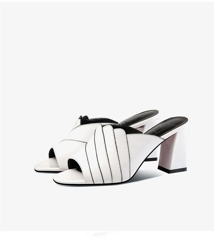 Outerwear Fashion Leather Midheel Thickheeled Women's Sandals And Slippers Fish Mouth