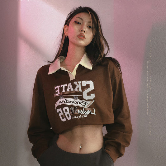 Retro Street Style Personalized Letter Print Lapel Pullover Sweater