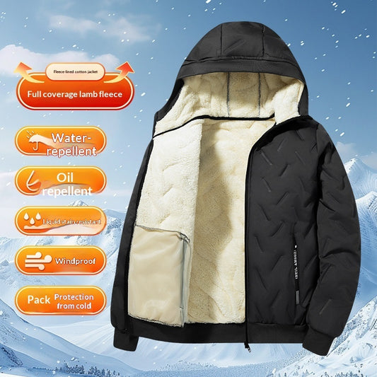 Fleece-lined Thickened And Insulated Hooded Jacketperfect For Autumn And Winter Wear