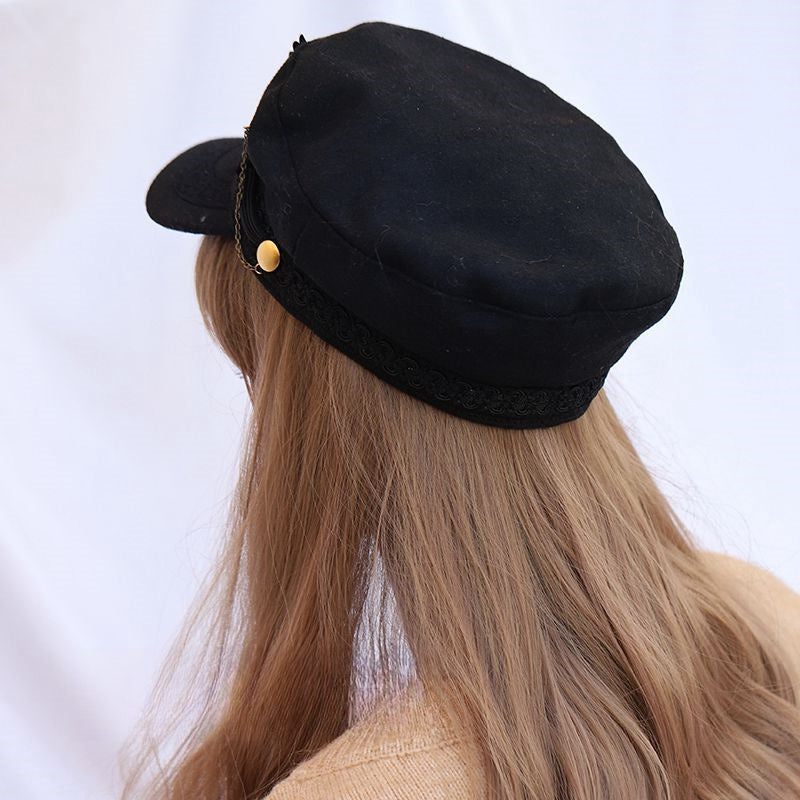 Efterår og vinter baretter Forår ny Lolita Army Lolita Design Minoritet Enkel sort hat Dame Forår