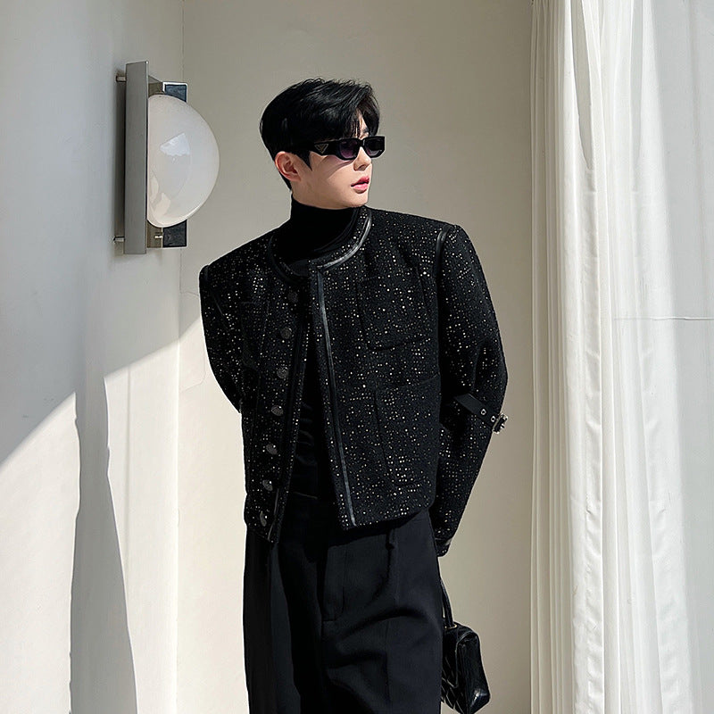 Detachable Leather Loop Sequins Leather Patchwork Classic Style Coat For Men