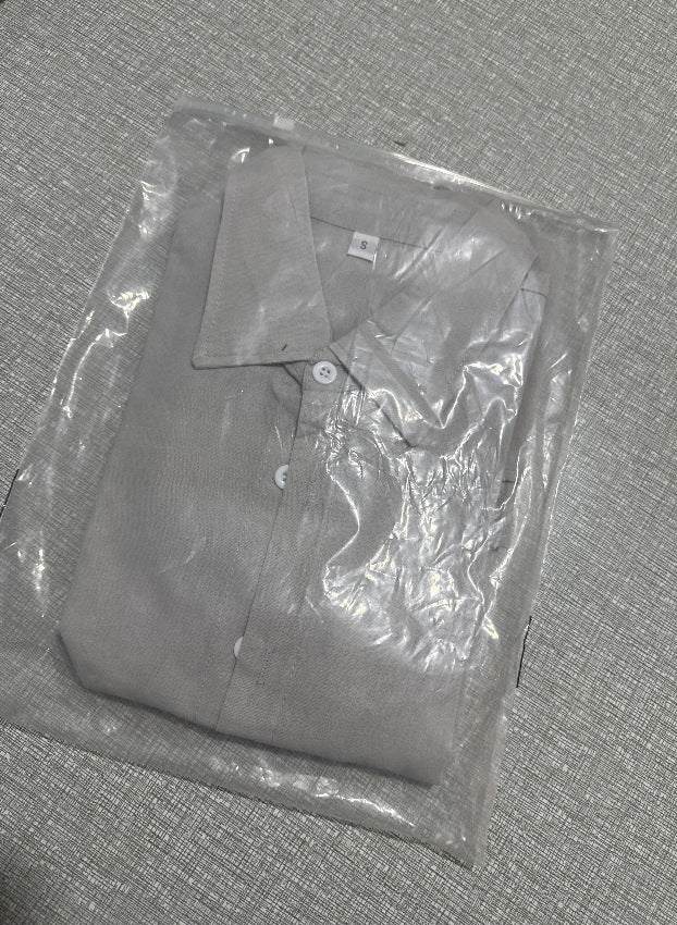 Mens Solid-color Casual Button-up Shirt Breathable