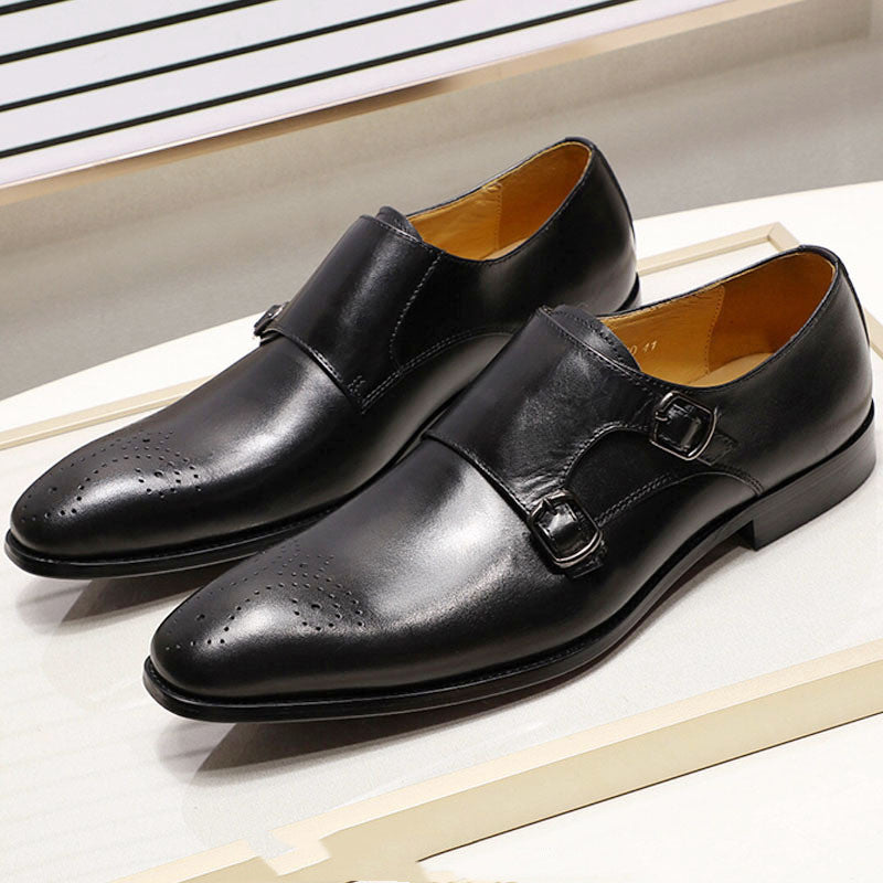 Casual Men's Shoes Double-breasted Top Layer Cowhide