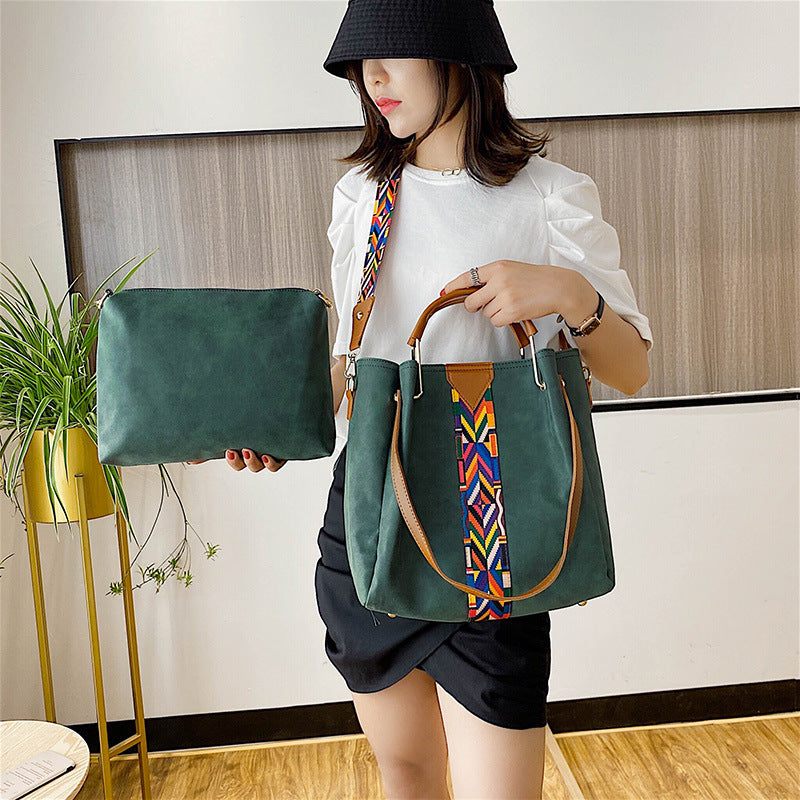 European And American Simple Ribbon Mother Bag Portable Shoulder Crossbody Bag Two-piece Set