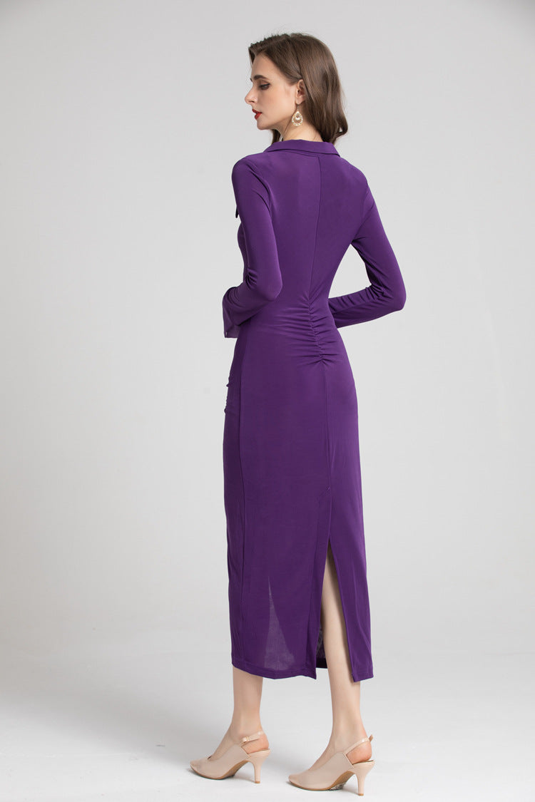 Casual Bottomed Solid Color Dress With Waist Closure