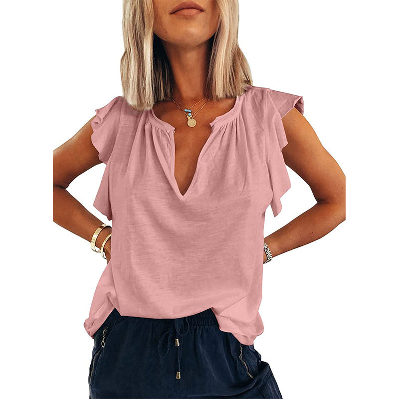V-Neck Short Sleeve Loose Pullover T-Shirt
