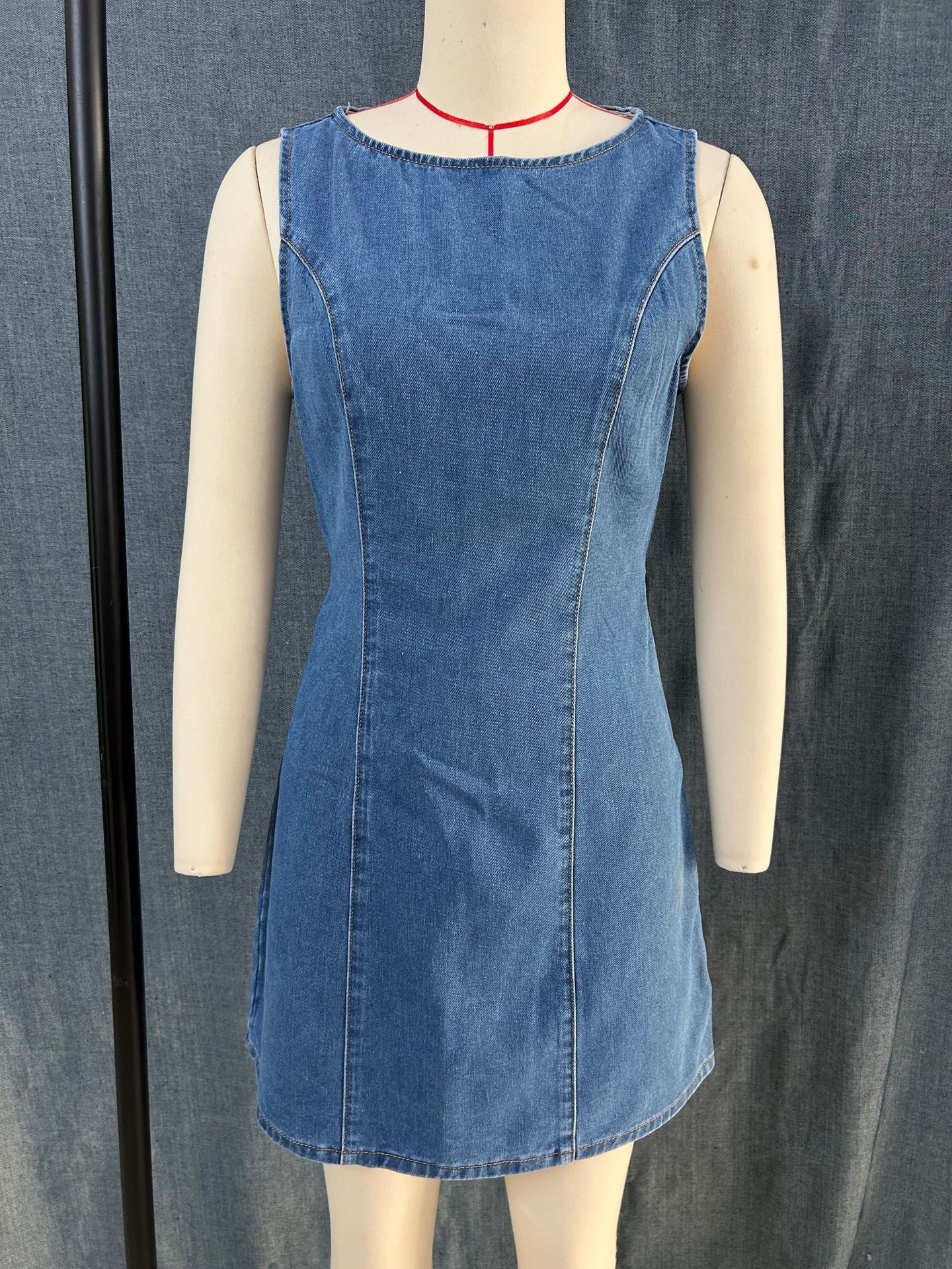 Solid-Color Slimming Three-Color Long-Zip Denim Dress