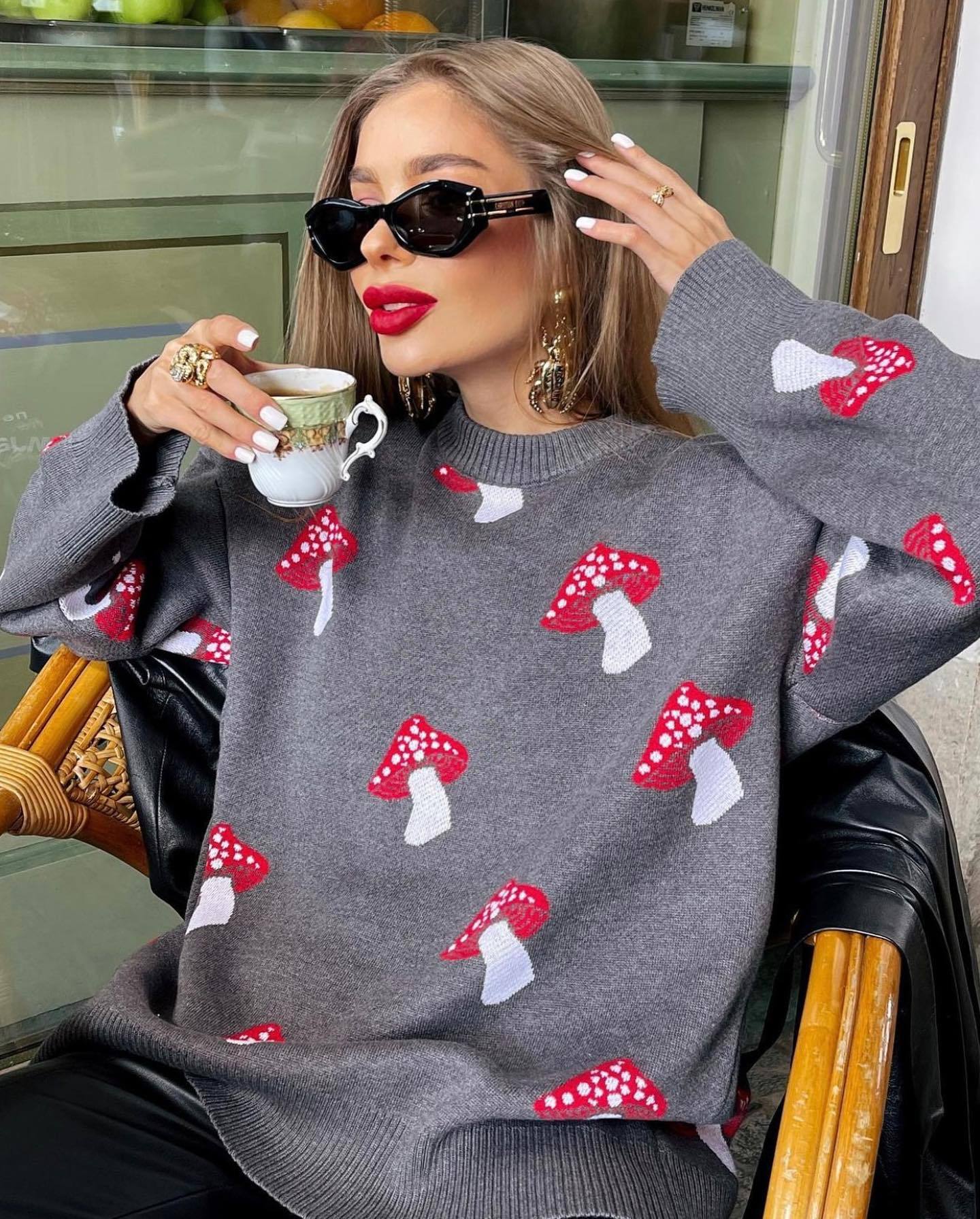 Women's Loose Contrast Color Knitwear Coat