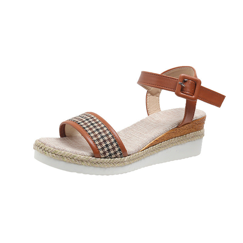 Houndstooth-mønstrede sandaler til kvinder med spænde, sommer, festsko