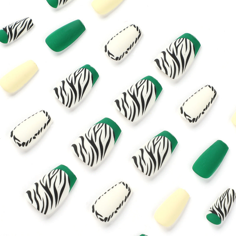 Women's Fashion Green Edge French Black Striped Wear Nail
