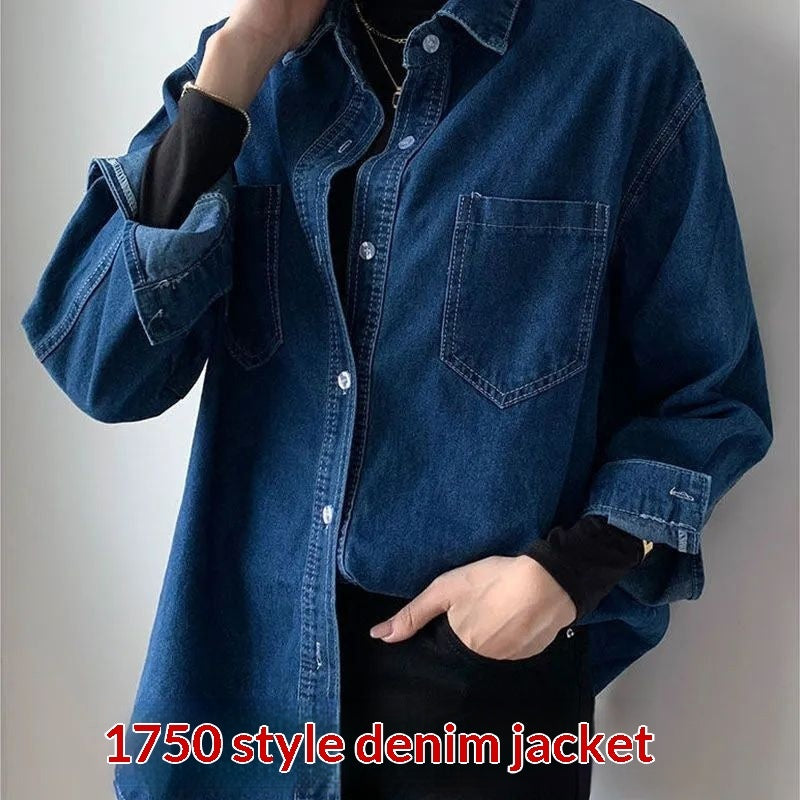 Vintage Straight-shoulder Denim Shirt With Long Sleeves For Layering