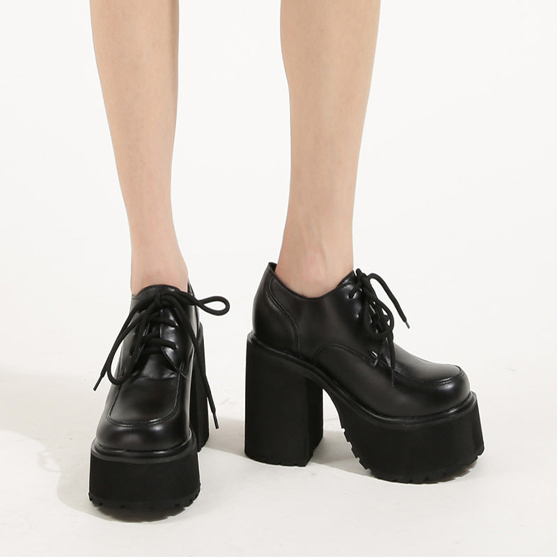Platform Muffin Lace Up Round Toe Chunky Heel Platform