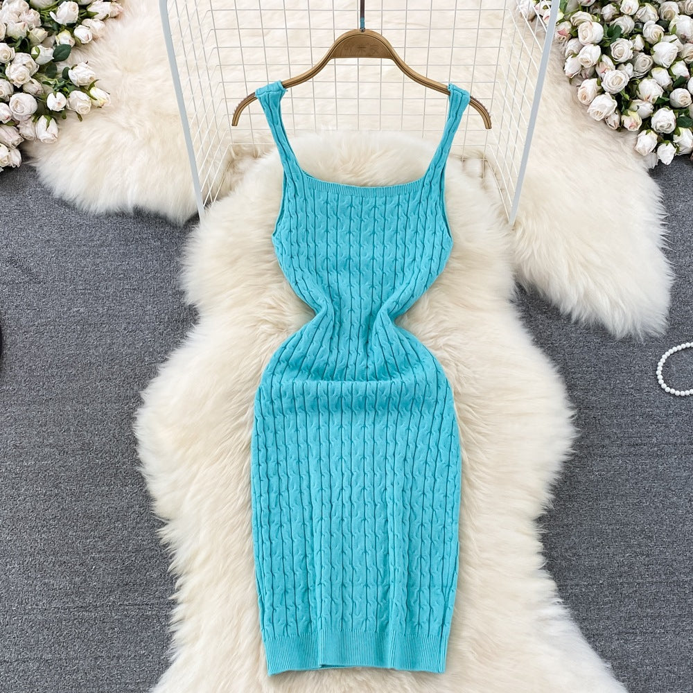 Versatile Cable-Knit Slip-Neck Sweater Body-Con Dress That Slims The