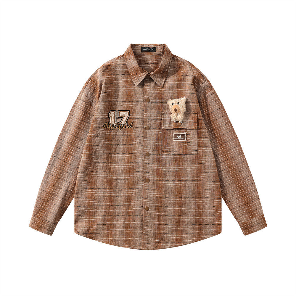Plaid Long-sleeved Shirt Men's Spring And Autumn American Cute Doll