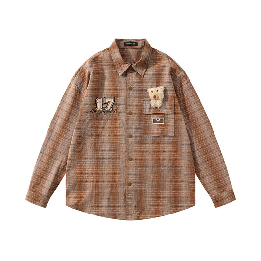 Plaid Long-sleeved Shirt Men's Spring And Autumn American Cute Doll