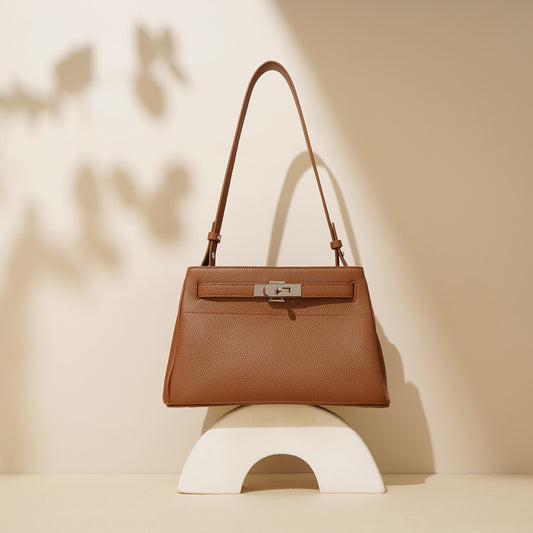 First Layer Cowhide Vintage Lock Underarm Bag Commuter Genuine Leather Portable Crossbody Bag