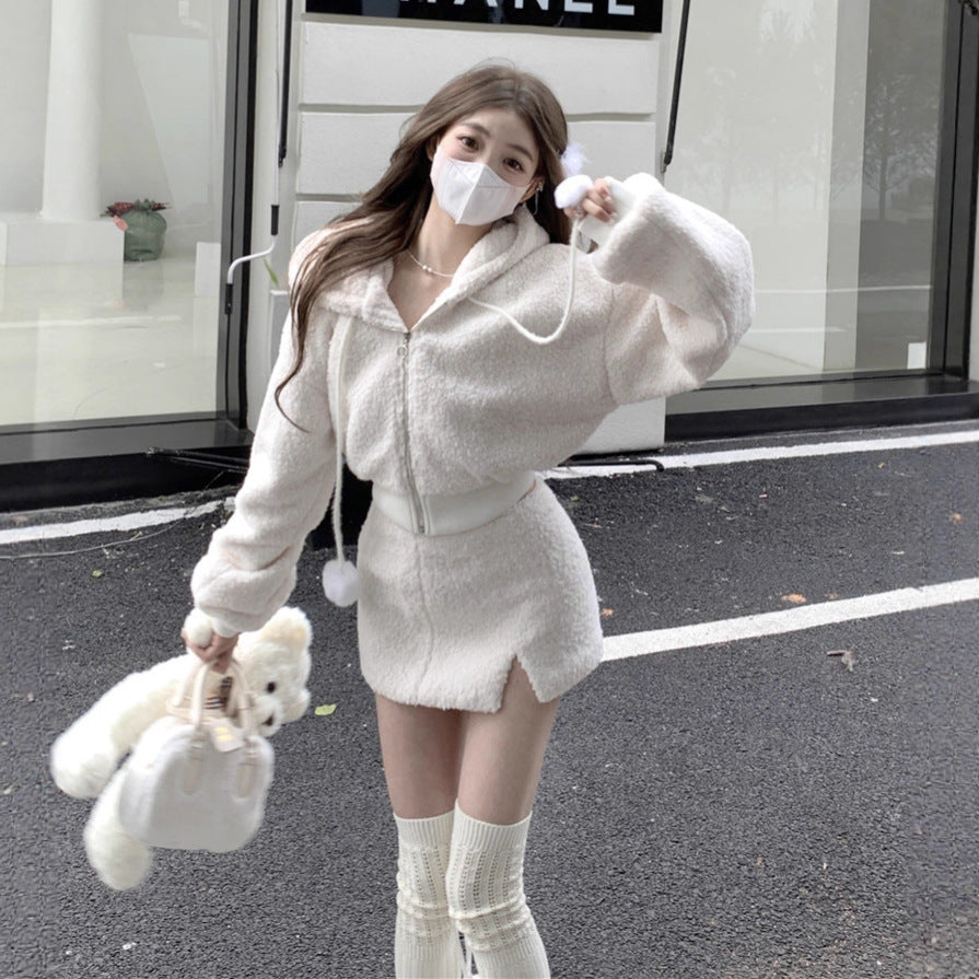 Women's Cardigan Coat High-waist Skirt Set