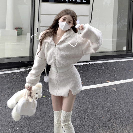 Women's Cardigan Coat High-waist Skirt Set
