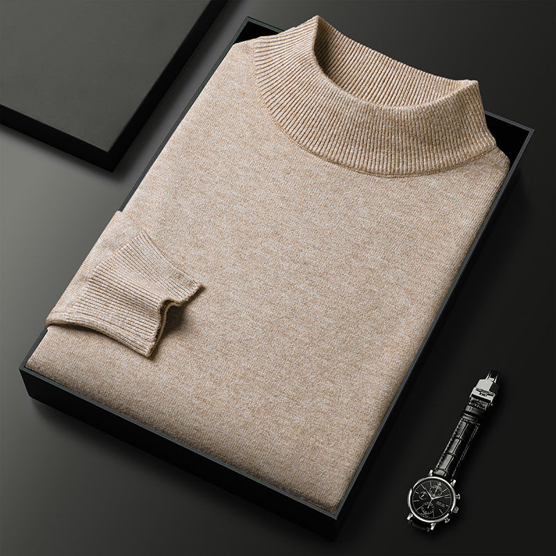 Men's Sweater Slim Fit Pure Color Half Collar Knitted Bottoming Shirt