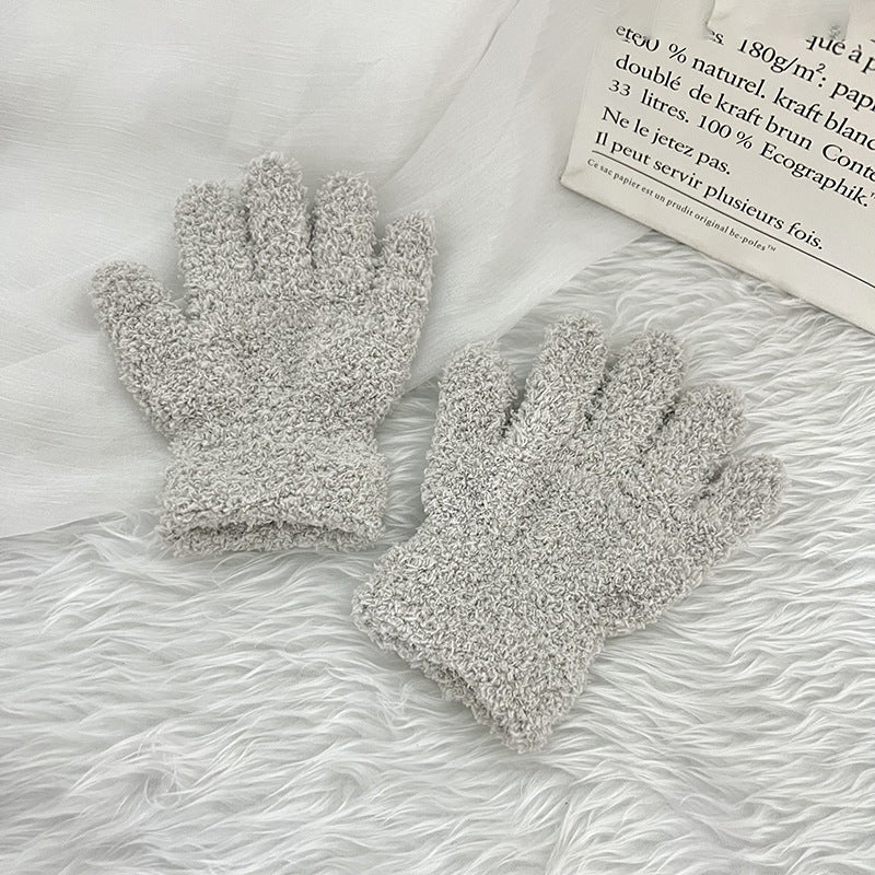 Winter Children's Gloves Finger Writing Cold-proof Warm Gloves Solid Color Knitted Coral Velvet Gloves