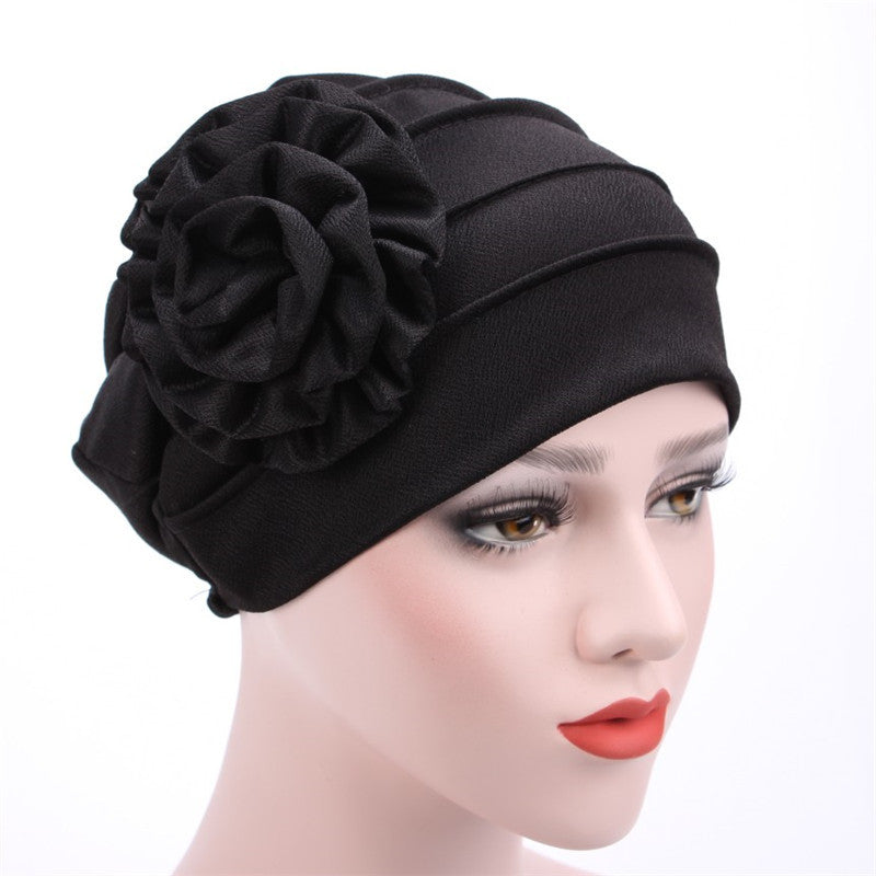 Side Decals Solid Color Large Flower Headscarf Confinement Hat Muslim