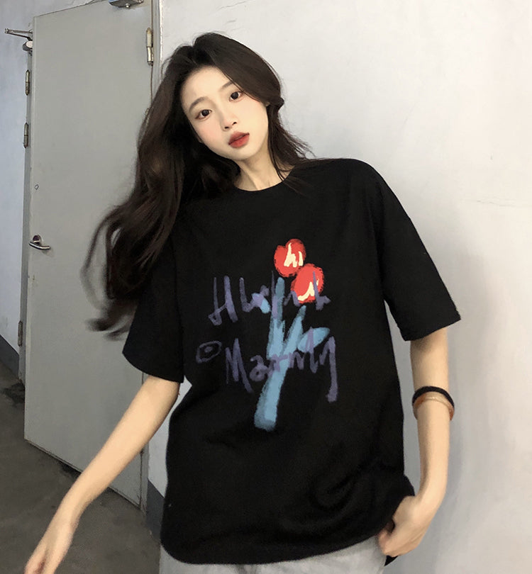 Women's Retro Loose Graffiti Cotton Short Sleeve T-Shirt