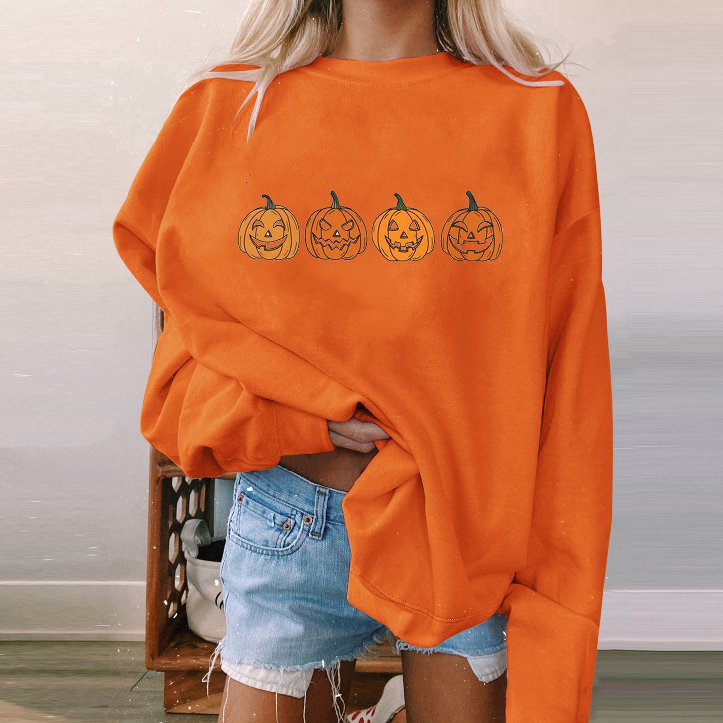 Kvinders Langærmet Afslappet Printet Polstret Sweatshirt til Halloween