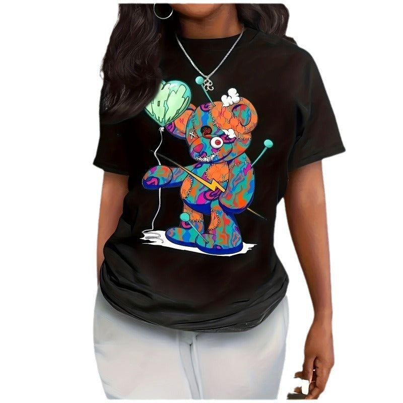 Summer Printed Street Fashion Sweet Short-sleeved T-shirt Casual Sports Plus Size Women's Clothing