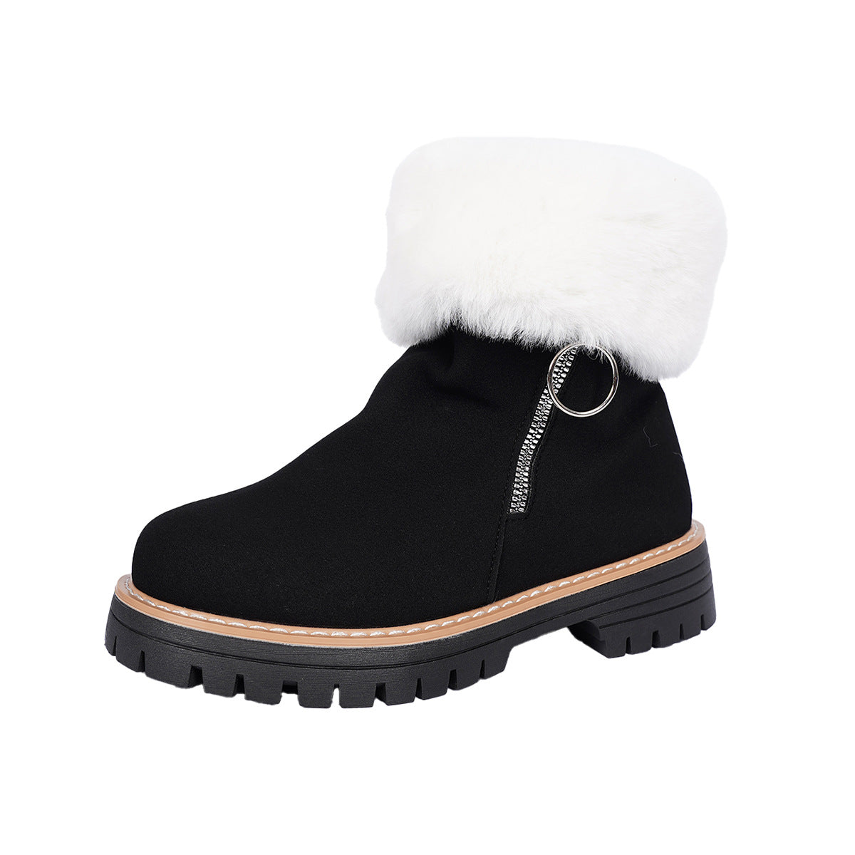 Thick Sole Side Zipper Fashion Simple Furry Casual Cotton Boots For Women