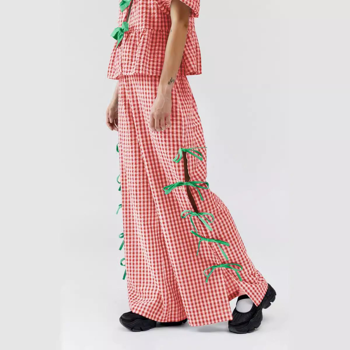 Women's Plaid Trousers Fashionable With Side-slit