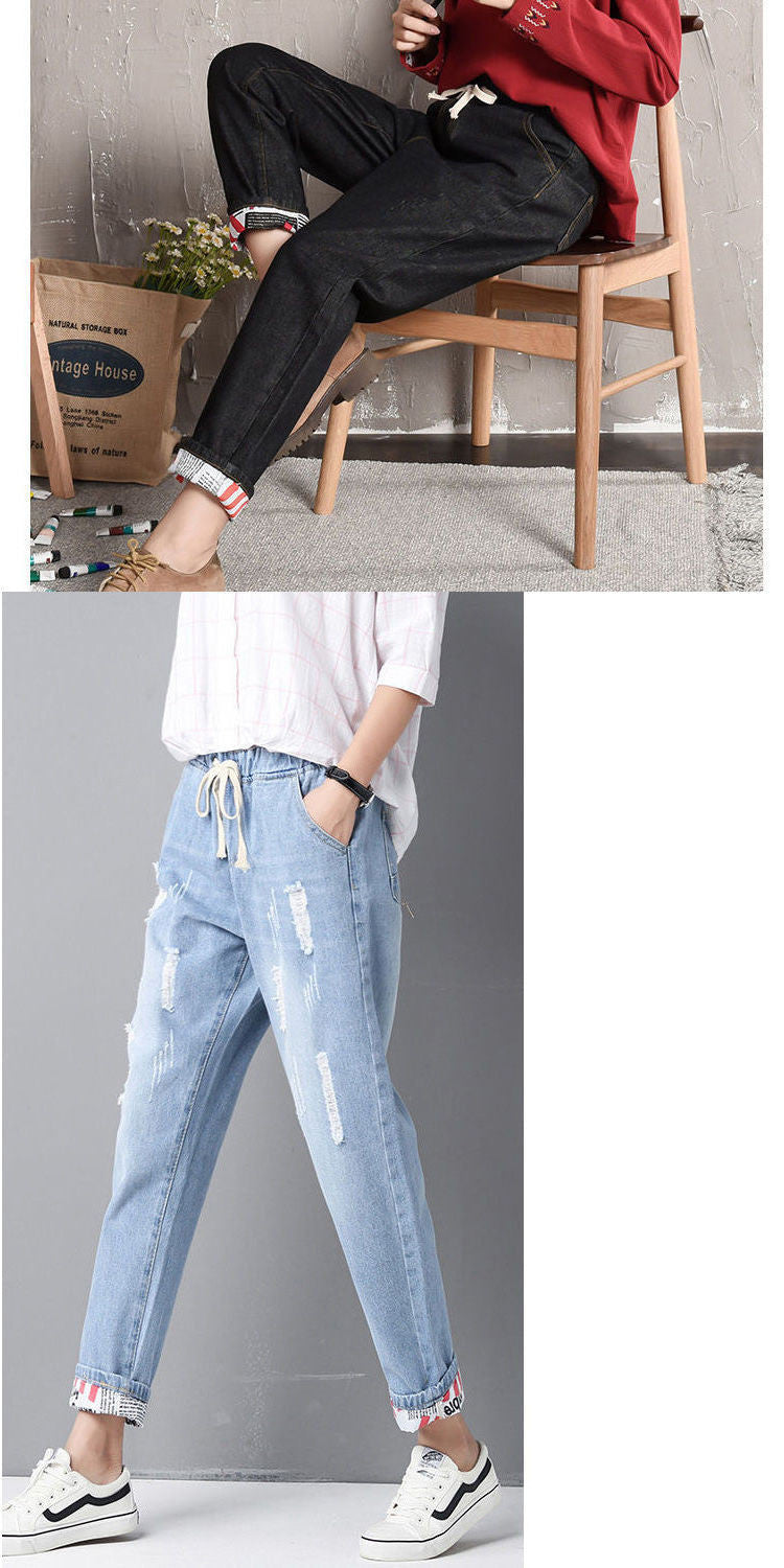 Large Size Loose Fit Trousers With Holes And Small Feet