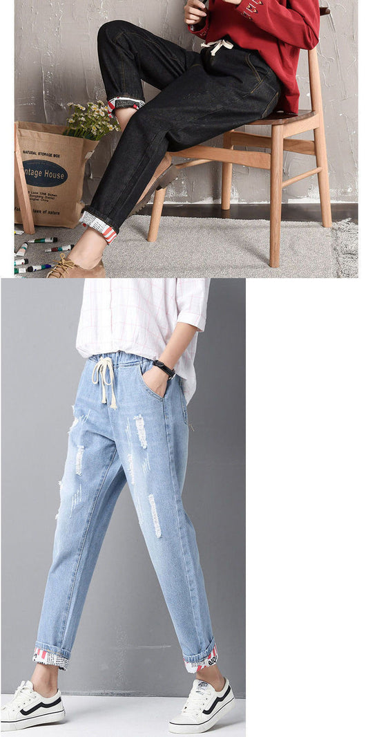 Large Size Loose Fit Trousers With Holes And Small Feet