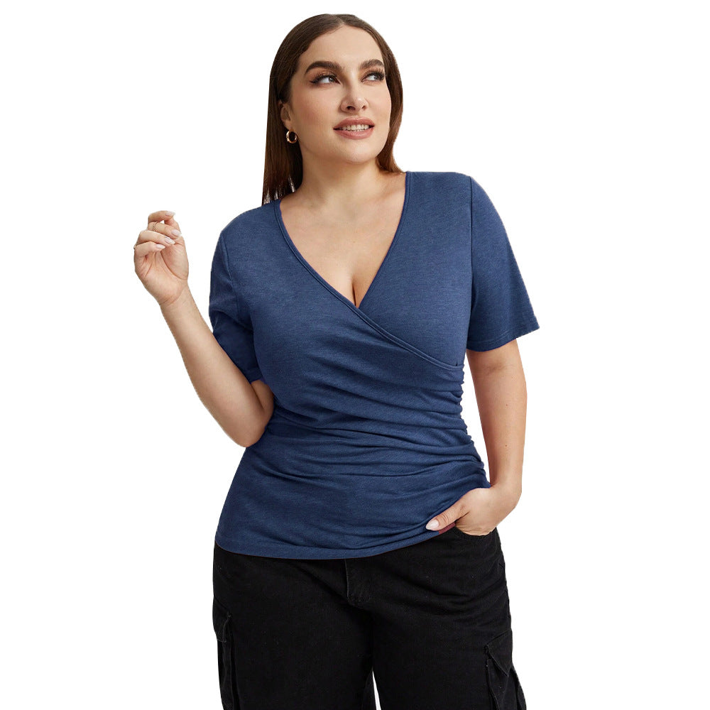 New V-neck Spliced Wide Slim Solid Color Top