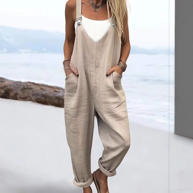 Casual Plus Size Overalls Pocket Solid Color
